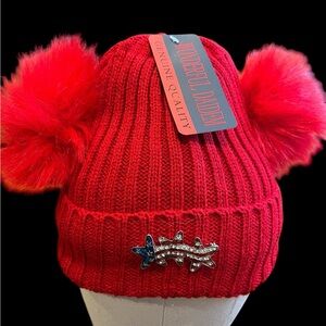 Beanie and brooch bundle! NWT double Pom Pom hat paired with vintage bro…